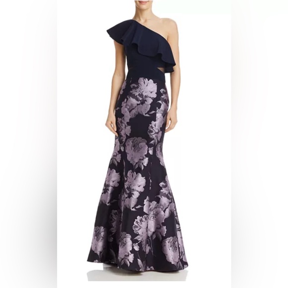 Xscape Dresses & Skirts - One-Shoulder Brocade Gown for Wedding or Party - Blue and Pink - size 2
